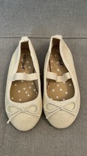 Cat Jack Girls Glitter Ballet Flats Ivory White Bow Elastic Strap Size 5