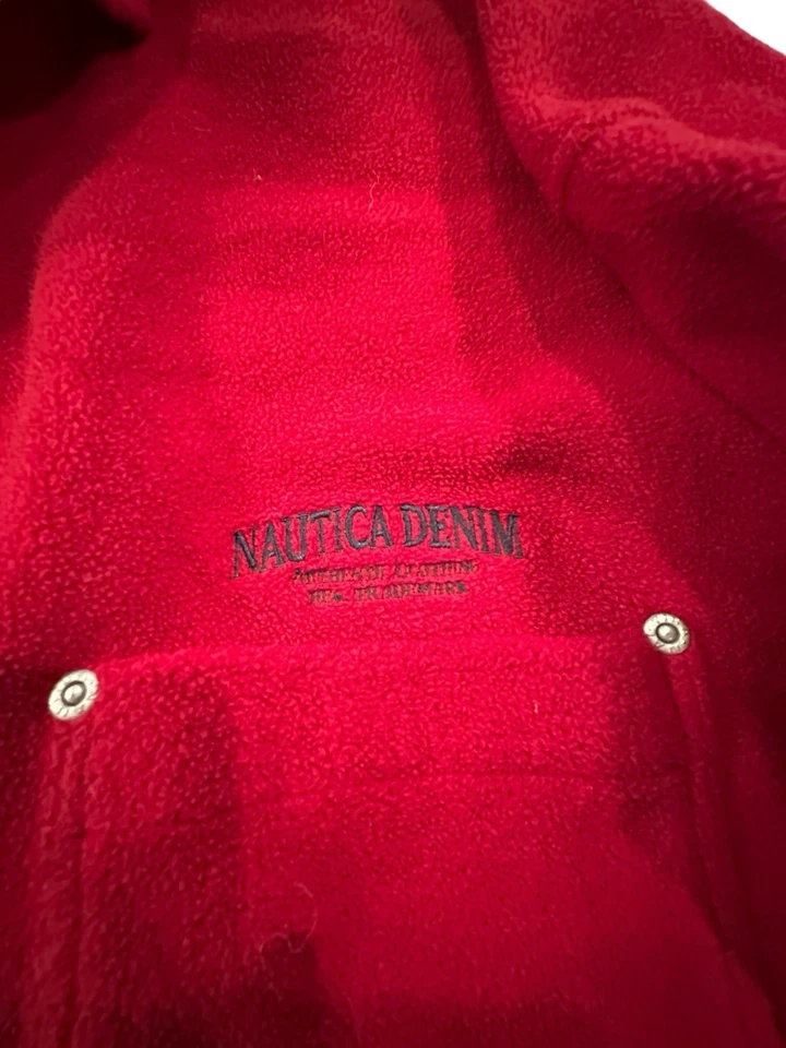 Camisa jeans Nautica jaqueta lã masculina tamanho 2XL bolsos vermelhos logotipo manga longa em excelente estado usado - Imagem 3 de 4