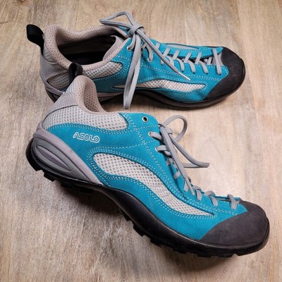 NEW! ASOLO Sunset Womens Size 8.5 Vibram Sole Rubber Toe Blue Hiking Trail Shoes