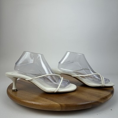 New Womens Open Edit Solana Faux Leather White Slip On Sandals Heels Size 10 M
