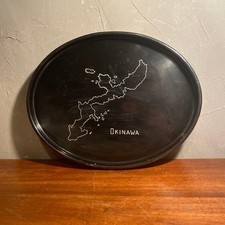 1962 Okinawa Ryukyu Lacquer Mother-of-Pearl Map Tray 36.5cm Antique Used