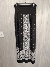 Y2K I.N. Studio Pull On Long Maxi Skirt Sz XL Black & White Stretchy Boho Gypsy 