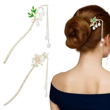 2PCS Chinese Hair Sticks,Lily of the Valley Hairpin Fringed Flowers Decor 