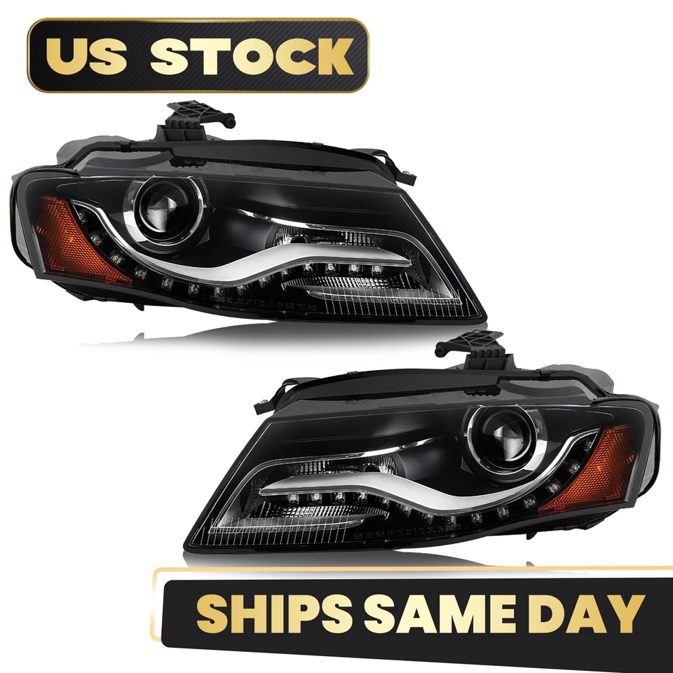 HID/Xenon Headlight For 2009-2010 Audi A4 w/o AFS w/ LED DRL Left+Right Pair Foto 2 de 4