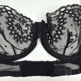 La Perla Black Embroidered Mesh Underwire Bra Back Close Italy Size 32