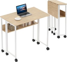 Folding Desk Rolling Desk with Storage Shelf 31.5 Inch Foldable Computer Table