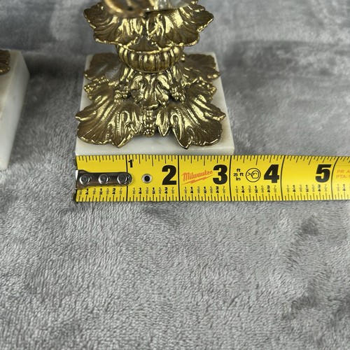 Vintage Hollywood Regency Brass & Marble Candle Stick Holders Ornate Pair Set 2 - Picture 12 of 19