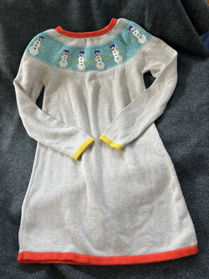 Mini Boden Suéter Vestido Invierno Manga Larga Tejido Muñecos de Nieve Gris Niñas Talla 9-10 Foto 3 de 4