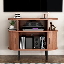 Large Round Record Player Stand with Charging Station USB Ports Turntable Stand