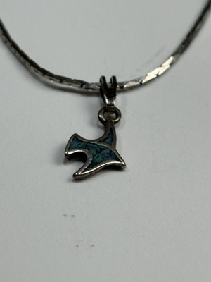 Native Vtg. American Sterling Silver turquoise Inlay Bird Pendant Necklace
