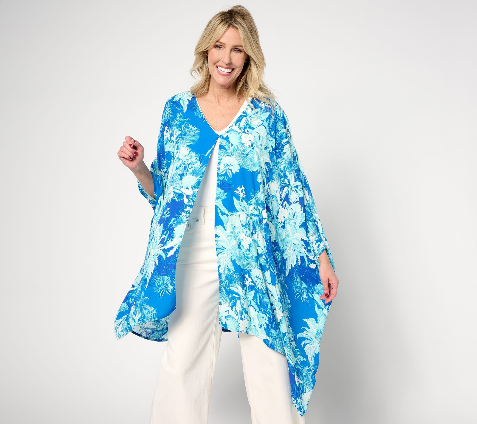 BEAUTIFUL by Lawrence Zarian Women's Top Sz M Printed Topper Blue A655161