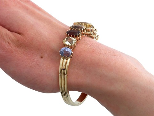Antique Multi-Gemstone and 9K Yellow Gold Bangle - Circa 1900 - Picture 11 of 12
