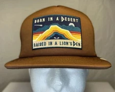 Desert Den “Born and Raised” High Crown Flat Brim Foam Trucker - Light Brown