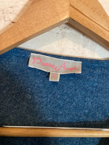Pretty Angel Top Womens Small Blue Linen Textured Studded Artsy Asymmetric Hem - Picture 3 of 15