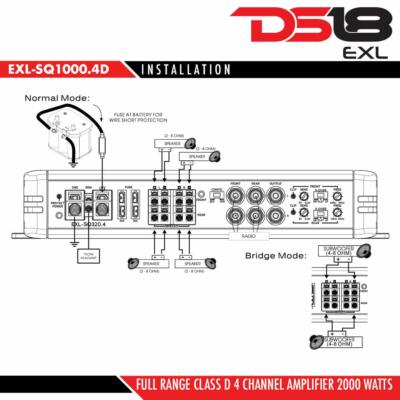 DS18 EXL-SQ1000.4D 2000 Watt 4/2 Channel Car Amplifier Class D