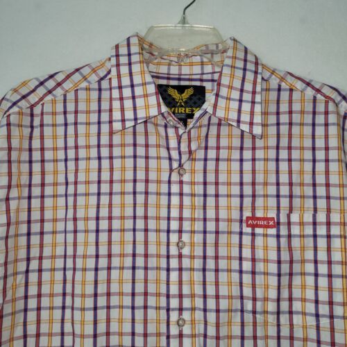 Avirex Shirt Mens XXL/2XL Bright Colorful Checked Short Sleeve Button Up Vintage - Picture 2 of 11