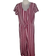 Kristin Nicole Striped Jumpsuit Medium Maroon White Keyhole Back Soft Material