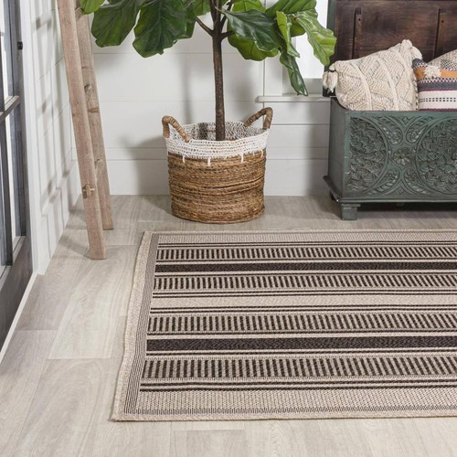 Jonathan Y Outdoor Rugs 120"Lx94"W Haynes Modern Double Stripe Rectangle Black - Picture 5 of 10