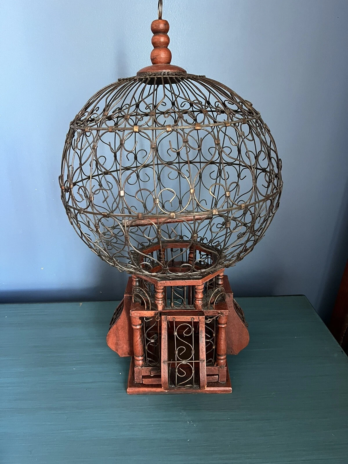 Vintage WOOD WIRE HOT AIR BALLOON STYLE VICTORIAN DECORATIVE BIRD CAGE