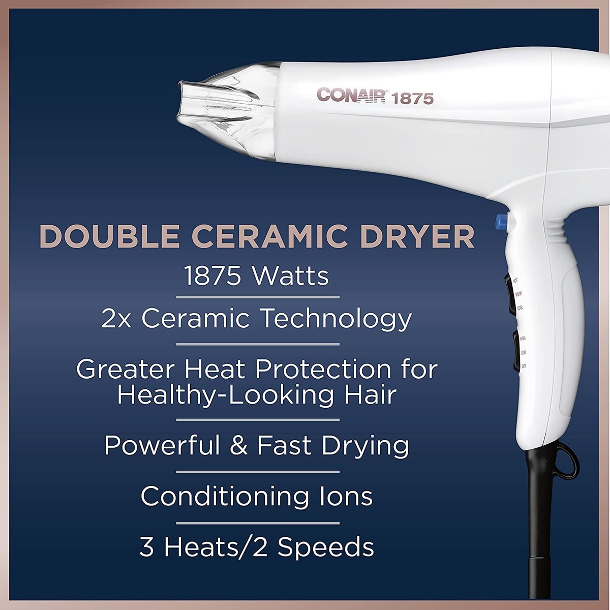 Conair double ceramic hair dryer 1875w Conair Double Ceramic Hair Dryer, 1875W Hair Dryer with  main image 3