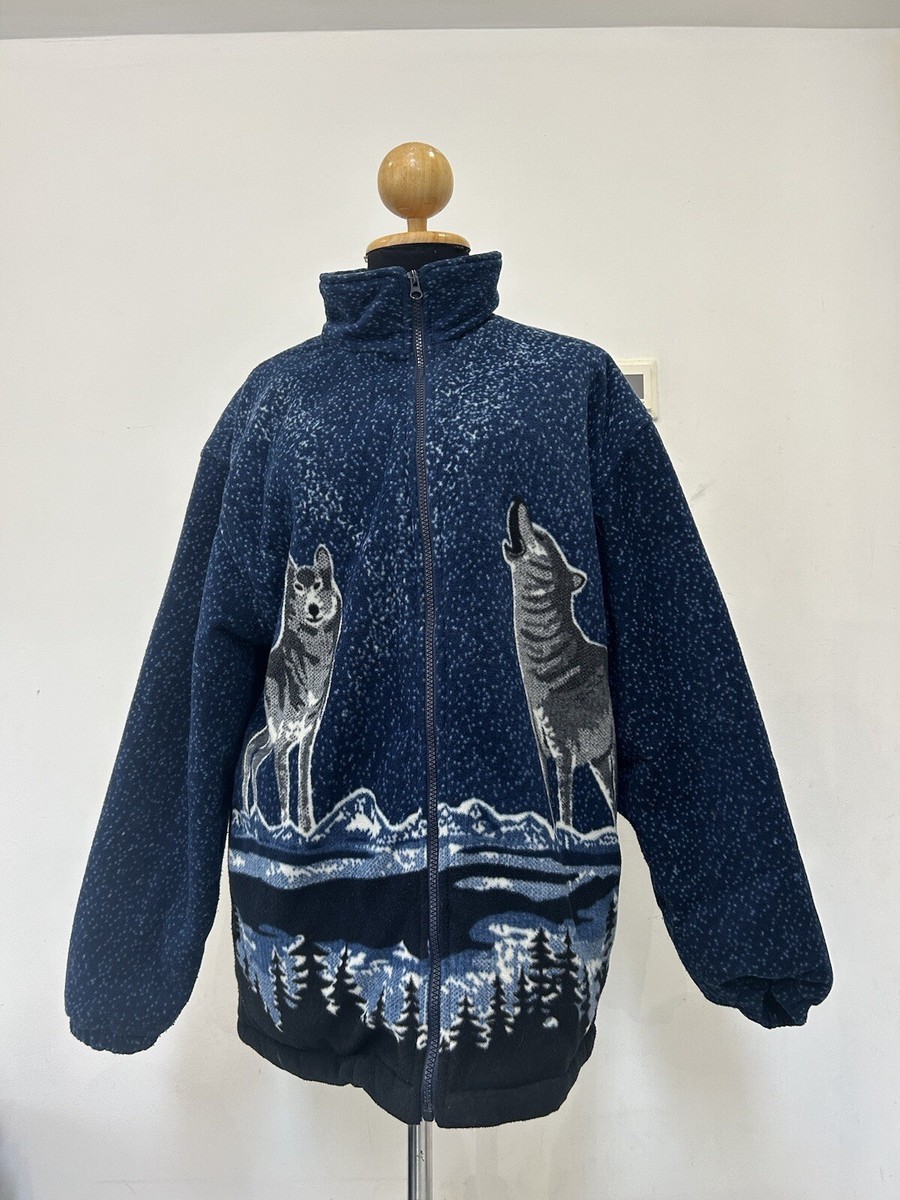 Vintage Wolf Fleece Lined Winter Jacket Blue Small 90s | eBay UK