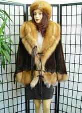 REFURBISHED NEW DARK RANCH MINK RED FOX FUR JACKET COAT WOMEN WOMAN