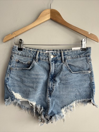 ZARA WOMEN'S BLUE HIGH RISE RAW HEM CASUAL DENIM JEAN SHORTS EU 40 UK 12 BNWT - Picture 4 of 12