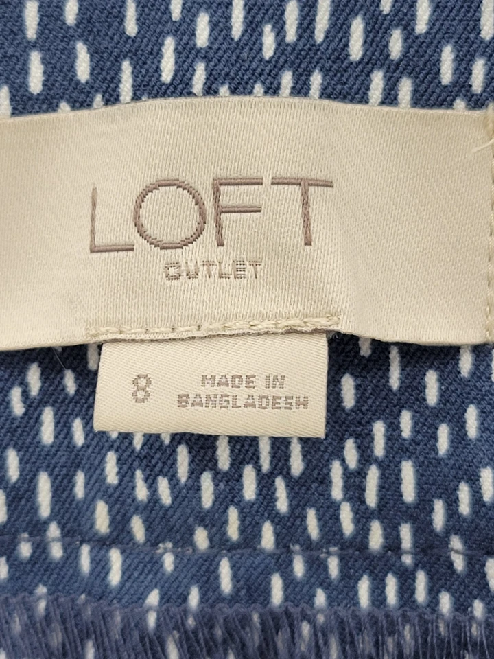 Pantalones Ann Taylor Loft Para Mujer 8 Azul Blanco Estampado Moderno Ajustado Tobillo Boho Informal Foto 3 de 4