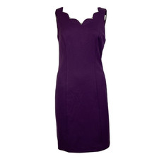 NWT 41 Hawthorn Dress Womens Sz S Purple Sheath Ponte Stretch Scalloped V Neck