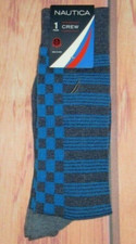 MENS NAUTICA BLUE CHECKED STRIPED CREW SOCKS SHOE SIZE 6-12.5 