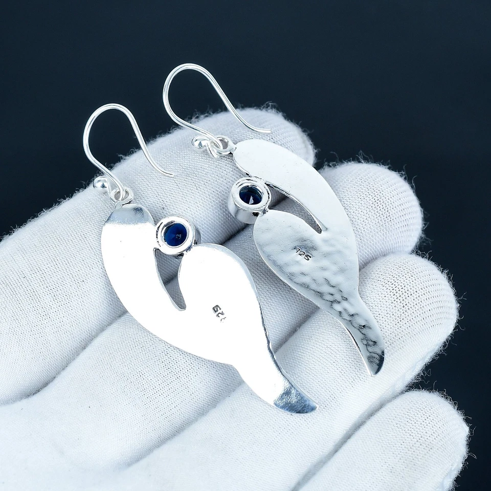 Zaffiro Blu Gemma Orecchini 925 Argento Sterling Mano Gioielli Regalo Moglie - Immagine 4 di 4