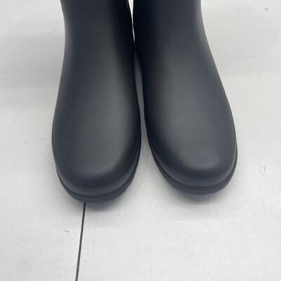 Hunter Black Refined Short Eyelet Buckle Mid Calf Rubber
