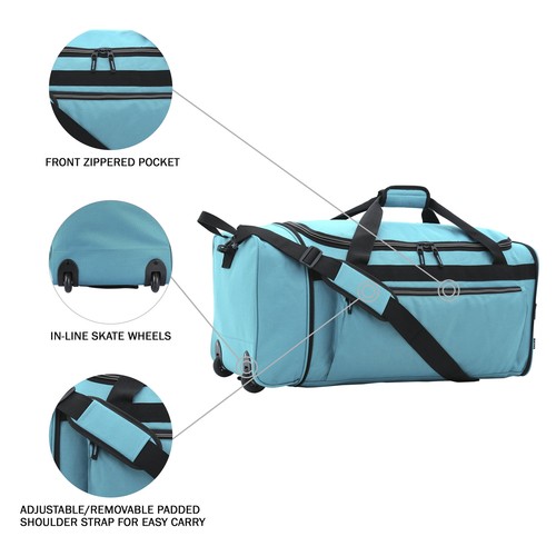 28" Rolling Collapsible Travel Duffel Bag Padded Carry Handles Shoulder Strap - Picture 3 of 15