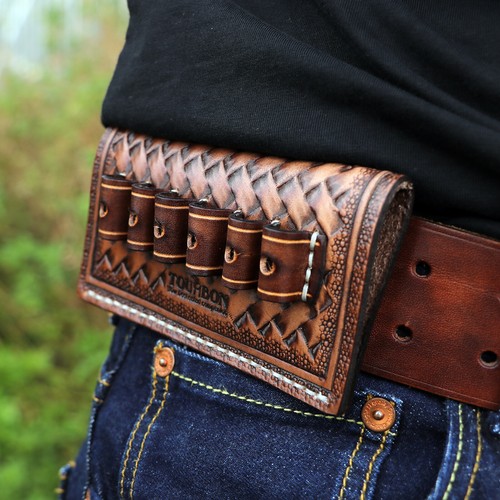 Tourbon Leather Revolver/Rifle Ammo Belt Slide Bullet Holder - Picture 6 of 23