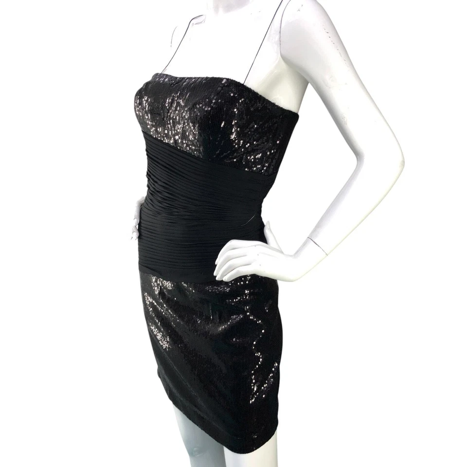 Женское мини-платье Aidan Mattox размер 4 с рюшами блестками полиэстер шелк черное - Изображение 4 из 4