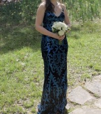 Blue and black sequin prom dress