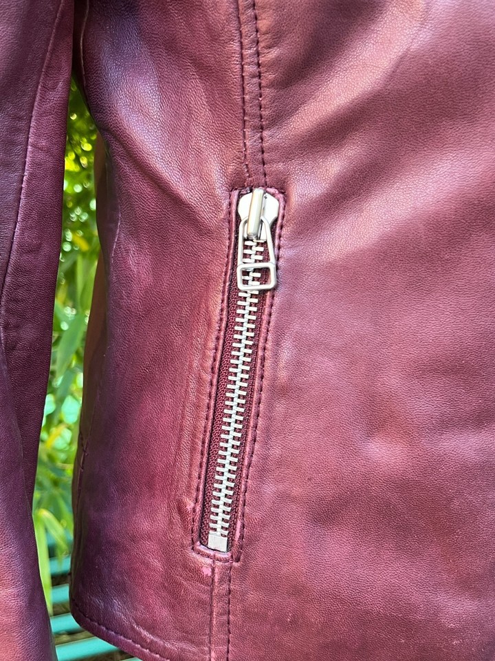 Jigsaw Maroon Red Genuine Leather Biker Jacket Size UK 8 eBay