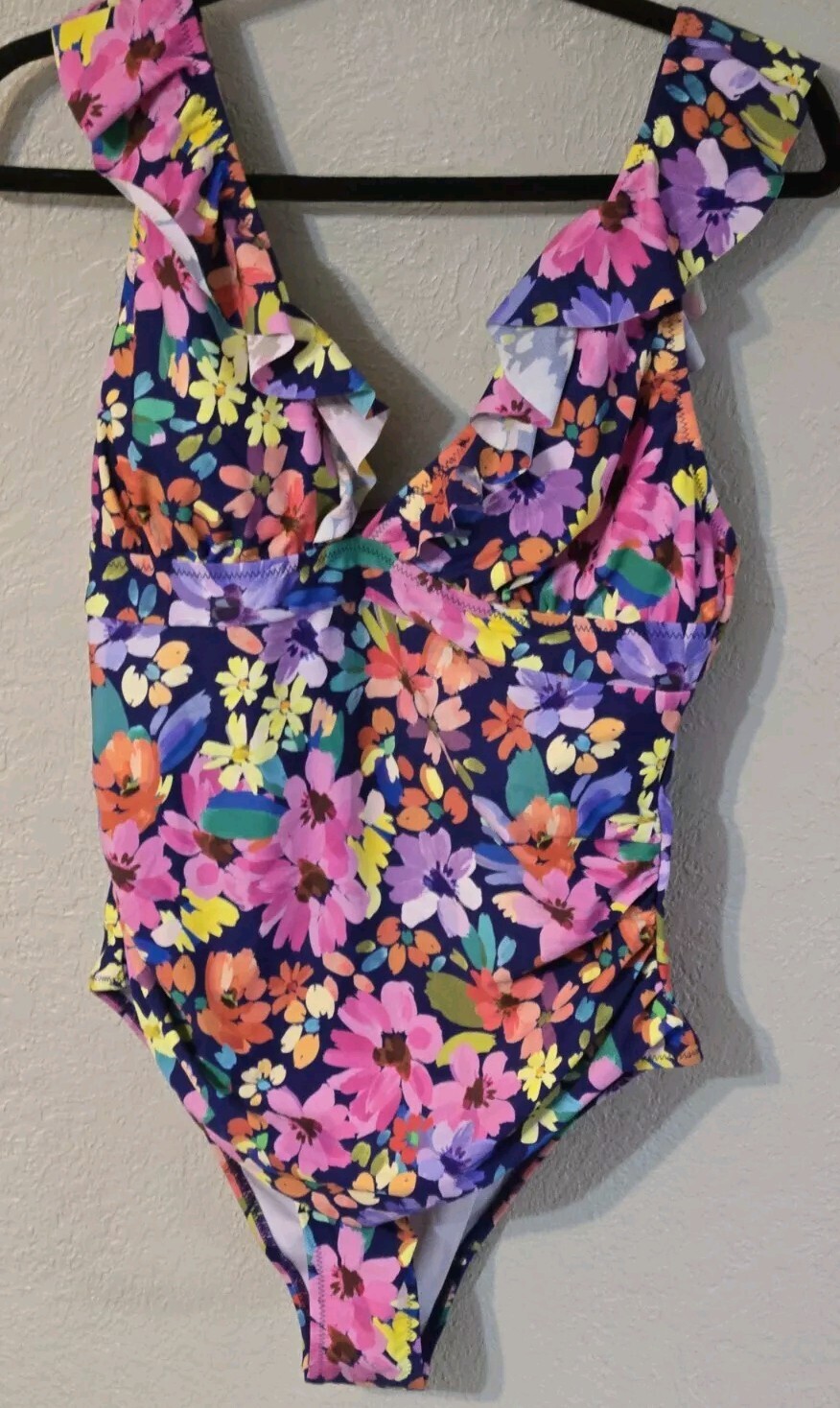 Swimsuit Women's XL Floral Ruffle Spring Break Easter One Piece Tie Back Flowers-image