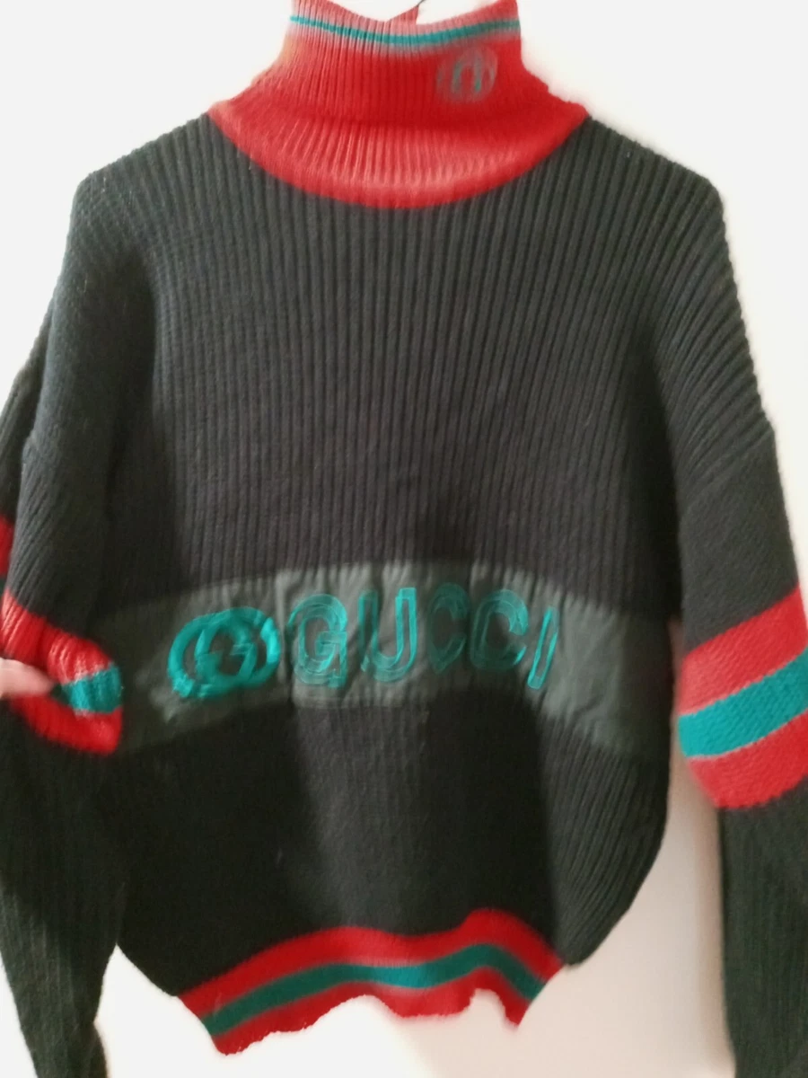 Vintage Gucci Turtleneck Sweater Signature Red, Green & Black