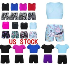 Kids Girls Cartoon Printed Dance Outfits Tank Top with Shorts Set Dancewear