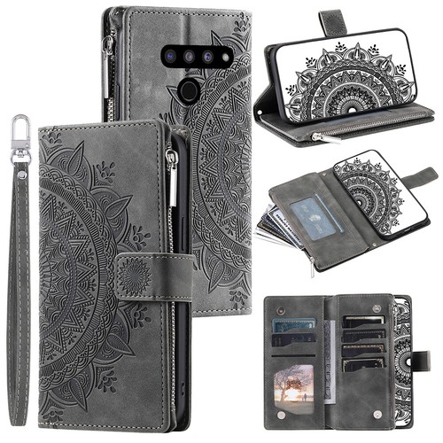 LG V50 ThinQ 5G Case Datura Leather Zipper Card Slots Flip Wallet Pocket Cover - Picture 5 of 67