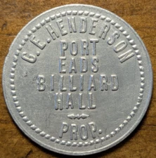 Port Eads, Louisiana LA G. E. Henderson Port Eads Billiard Hall 50¢ Trade Token