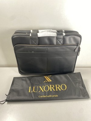 Luxorro Men's Slim Full-Grain Leather 17'' Commuter Briefcase in Black