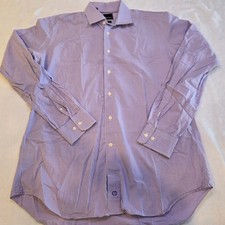 Purple Check David Donahue Long Sleeve Button Up Dress Shirt Trim Size 17 36/37