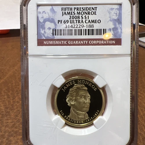 2008-S James Monroe $1 NGC PF 69 Ultra Cameo Presidential Dollar - 5th President