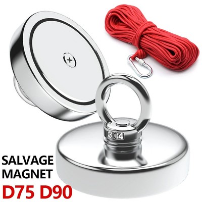 D16 D1.65 in N52 Neodymium Fishing Magnet with Countersunk Eyebolt