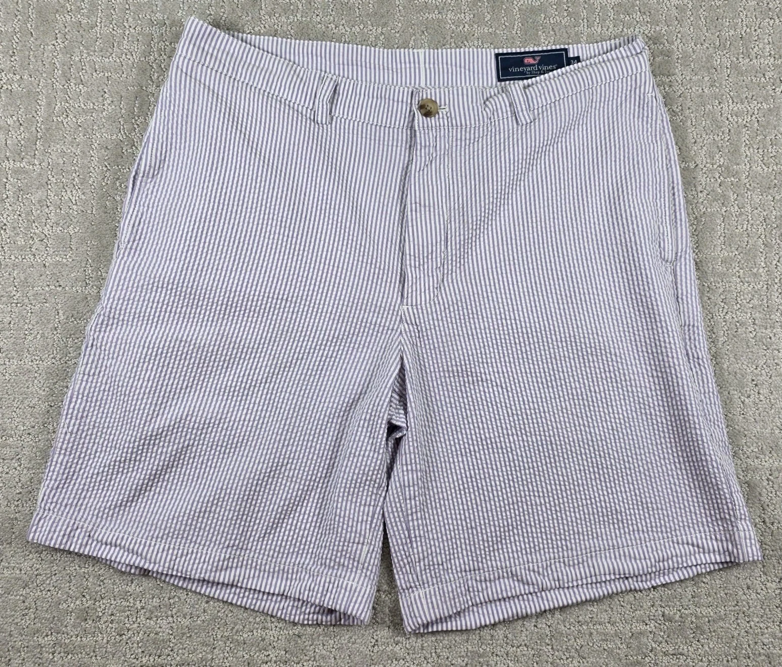Vineyard Vines Seersucker Breaker Shorts Men 34 Purple White Stripe Chino Preppy