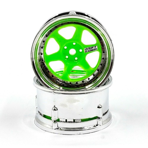 DS Racing DE-228 1/10 RC Drift Wheels Flu Green 6 Speichen Adjustable Offset 2 Stück - Bild 1 von 4