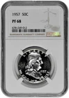 1957 50C Proof Silver Franklin Half Dollar NGC Graded PF 68 White Coin