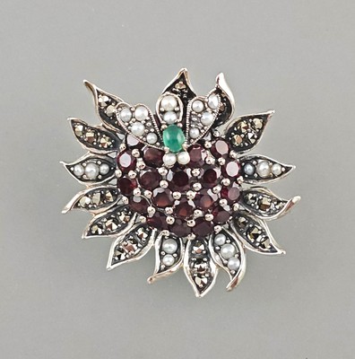 9923670 925er Silber Anhänger Brosche Blüte Insekt Granat Perle 4x4cm
